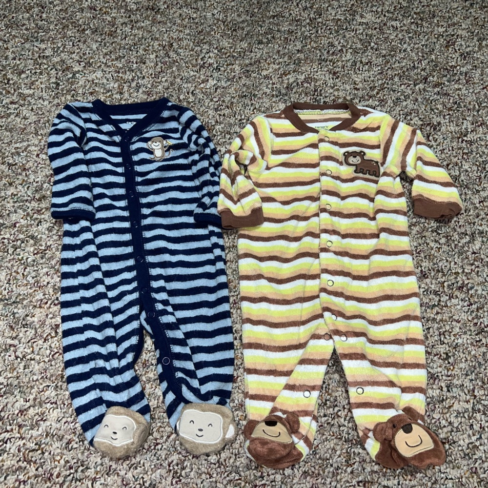 Boys 3 month pajamas, one piece Carter's Striped Footies - Navy and Yellow